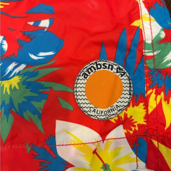 Ambsn California Hawaiian Liner Swim Trunks Sz Xl Elastic Waist Zip Pocket Logo - Picture 3 of 9
